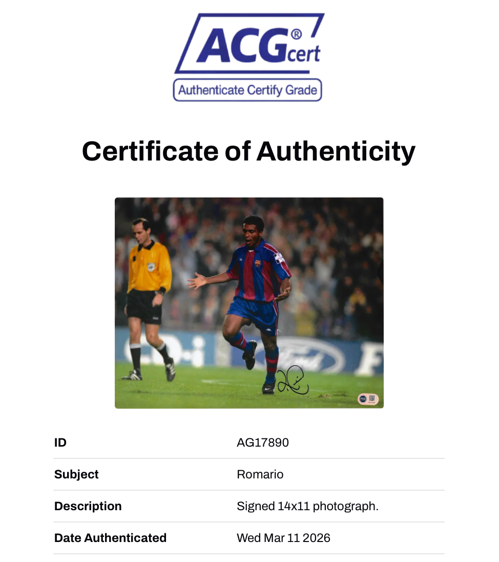 ROMARIO SIGNED FC BARCELONA 1994 14X11 PHOTOGRAPH (ACG CERT AG17890)