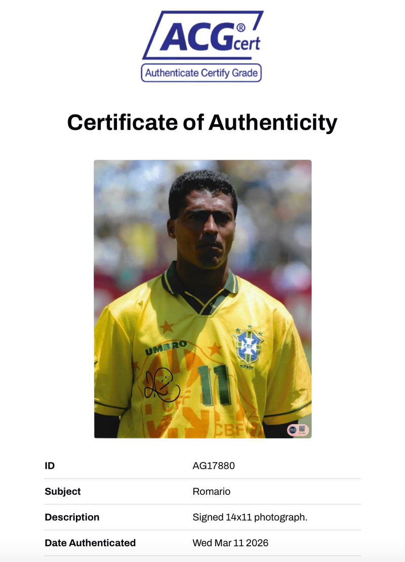 ROMARIO SIGNED BRAZIL WORLD CUP 1994 14X11 PHOTOGRAPH (ACG CERT AG17880)-3