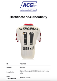 ROMARIO SIGNED FLAMENGO 1995 100TH ANNIVERSARY AWAY SHIRT (ACG CERT AG17898)-3