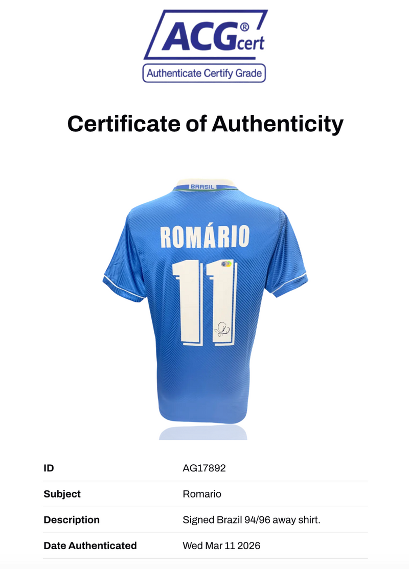 ROMARIO SIGNED BRAZIL 1994/96 AWAY SHIRT (ACG CERT AG17892)-3