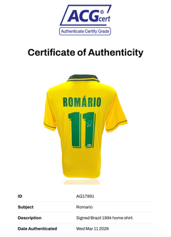 ROMARIO SIGNED BRAZIL 1994 WORLD CUP HOME SHIRT (ACG CERT AG17891)-3