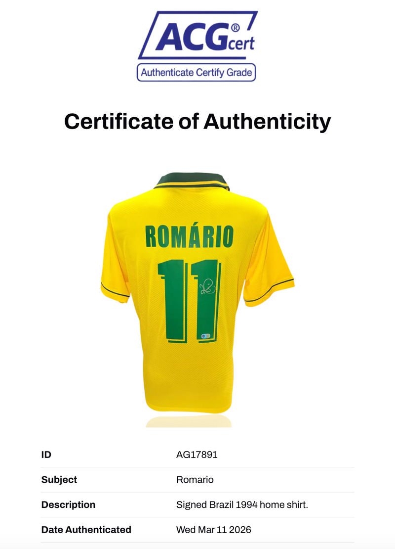 ROMARIO SIGNED BRAZIL 1994 WORLD CUP HOME SHIRT (ACG CERT AG17891)-3