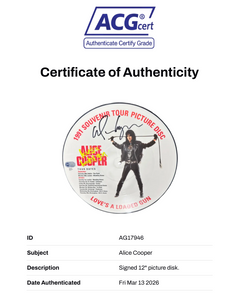 ALICE COOPER LOVE’S A LOADED GUN SIGNED PICTURE DISC (ACG CERT AG17946)-2