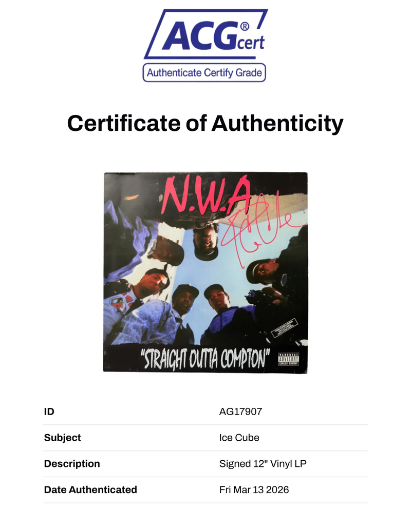 ICE CUBE SIGNED NWA STRAIGHT OUTTA COMPTON ALBUM VINYL LP (ACG CERT AG17907)-2