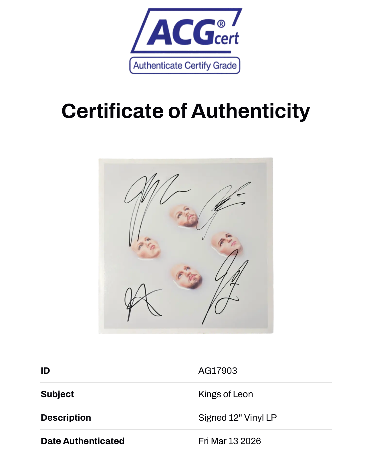 KINGS OF LEON SIGNED WALLS 12" ALBUM VINYL LP (ACG CERT AG17903)-2