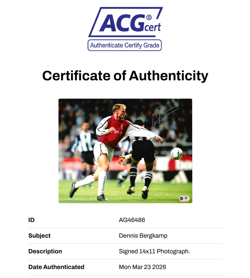 DENNIS BERGKAMP SIGNED ARSENAL 14X11 NEWCASTLE GOAL PHOTO (ACG WITNESS AG46486)-3
