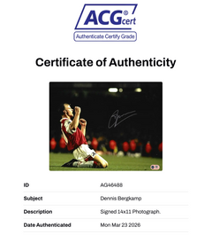 DENNIS BERGKAMP SIGNED ARSENAL 14X11 SPURS 96 GOAL PHOTO (ACG WITNESS AG46488)-3
