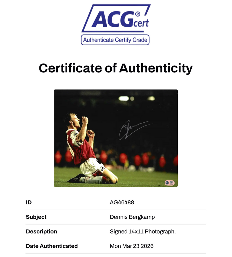 DENNIS BERGKAMP SIGNED ARSENAL 14X11 SPURS 96 GOAL PHOTO (ACG WITNESS AG46488)-3