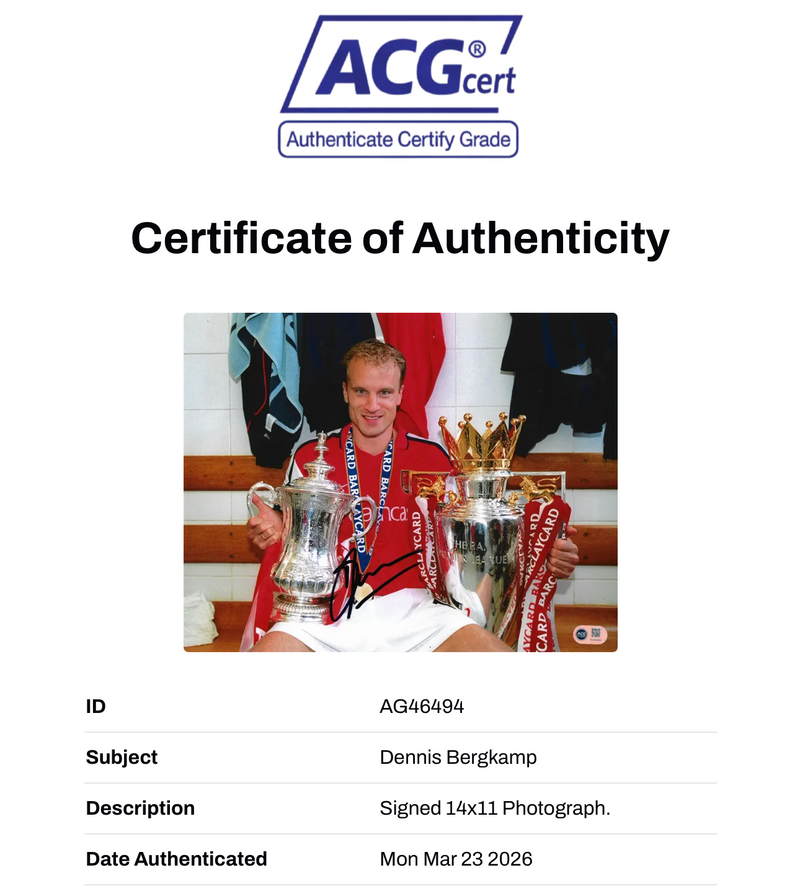 DENNIS BERGKAMP SIGNED ARSENAL FC DOUBLE 2002 14X11 PHOTO (ACG WITNESS AG46494)-3