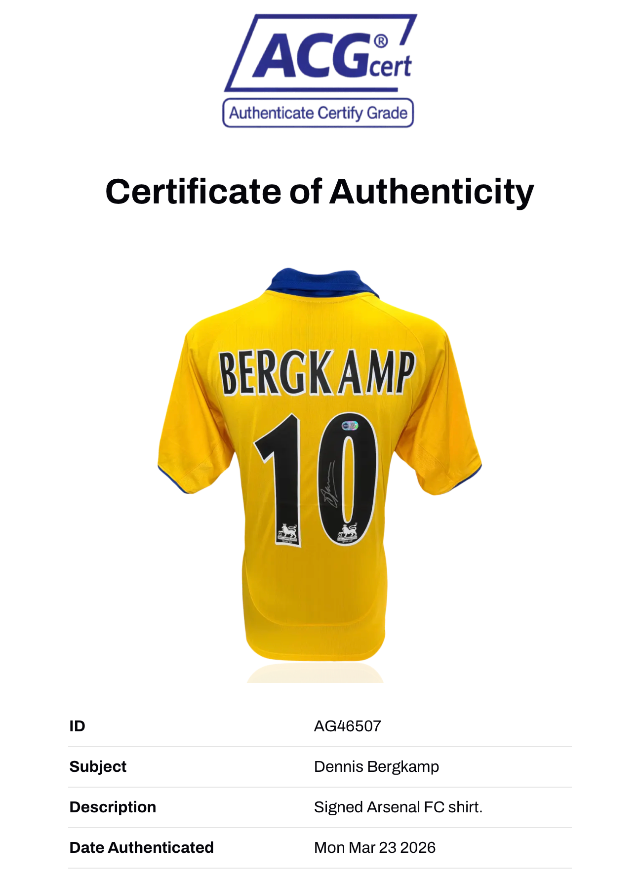 DENNIS BERGKAMP SIGNED ARSENAL FC 2003/04 AWAY SHIRT (ACG WITNESS AG46507)-3