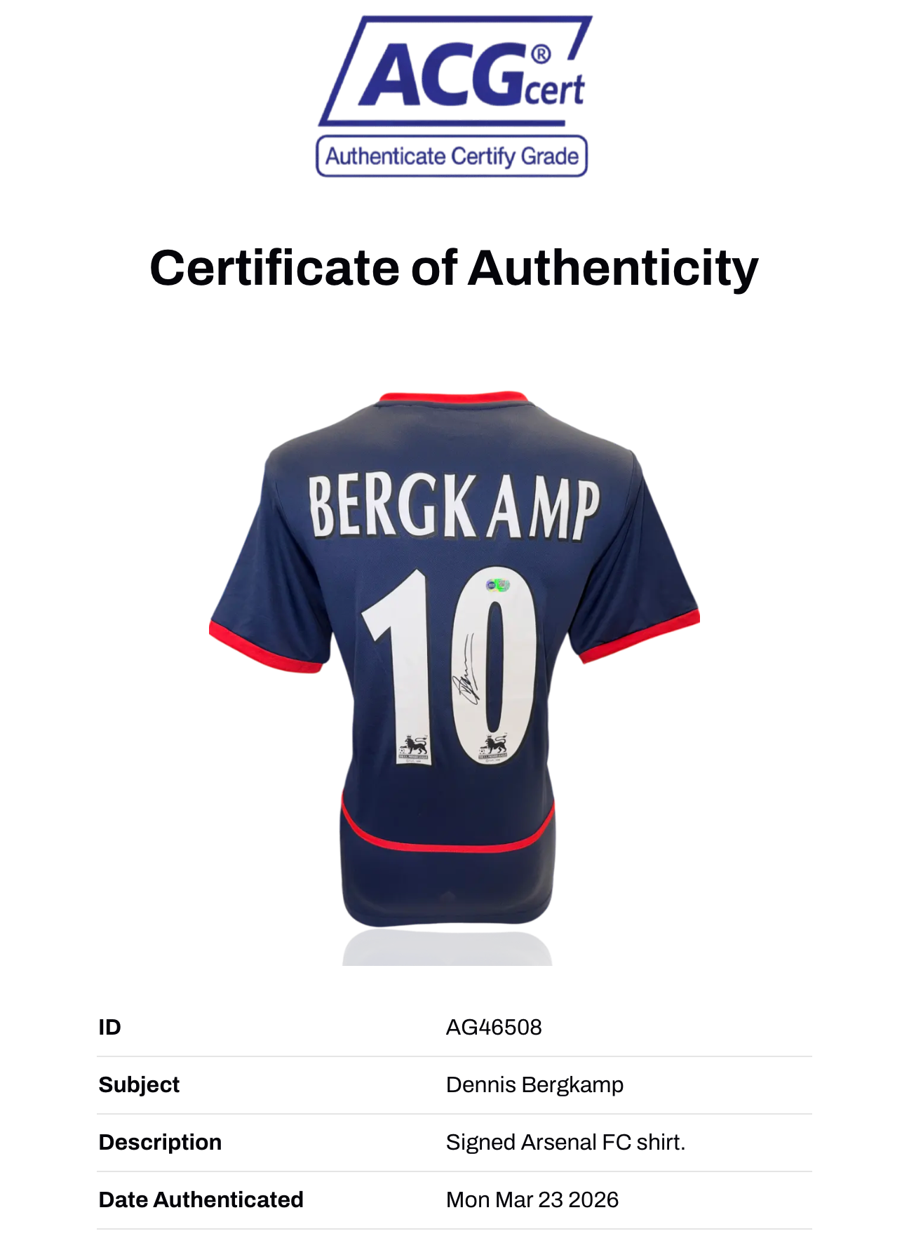 DENNIS BERGKAMP SIGNED ARSENAL FC 2002/03 AWAY SHIRT (ACG WITNESS AG46508)-3