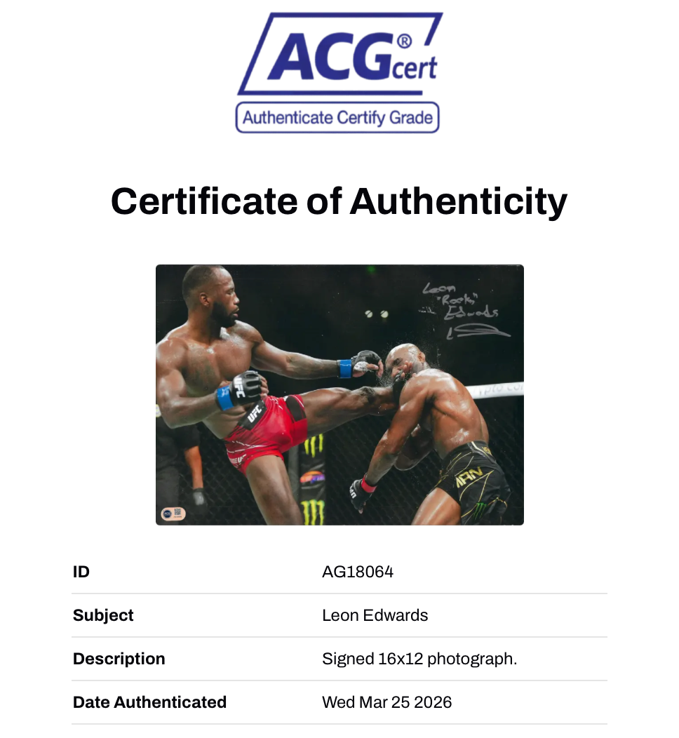 LEON ROCKY EDWARDS SIGNED UFC CHAMPION 16X12 PHOTO (ACG CERT AG18064)