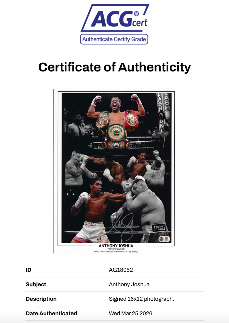 ANTHONY JOSHUA SIGNED ANDY RUIZ WIN 16X12 PHOTO CHAMPION (ACG CERT AG18062)-2