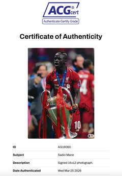 SADIO MANE SIGNED LIVERPOOL FC CHAMPIONS LEAGUE 16x12 PHOTO (ACG CERT AG18060)-2