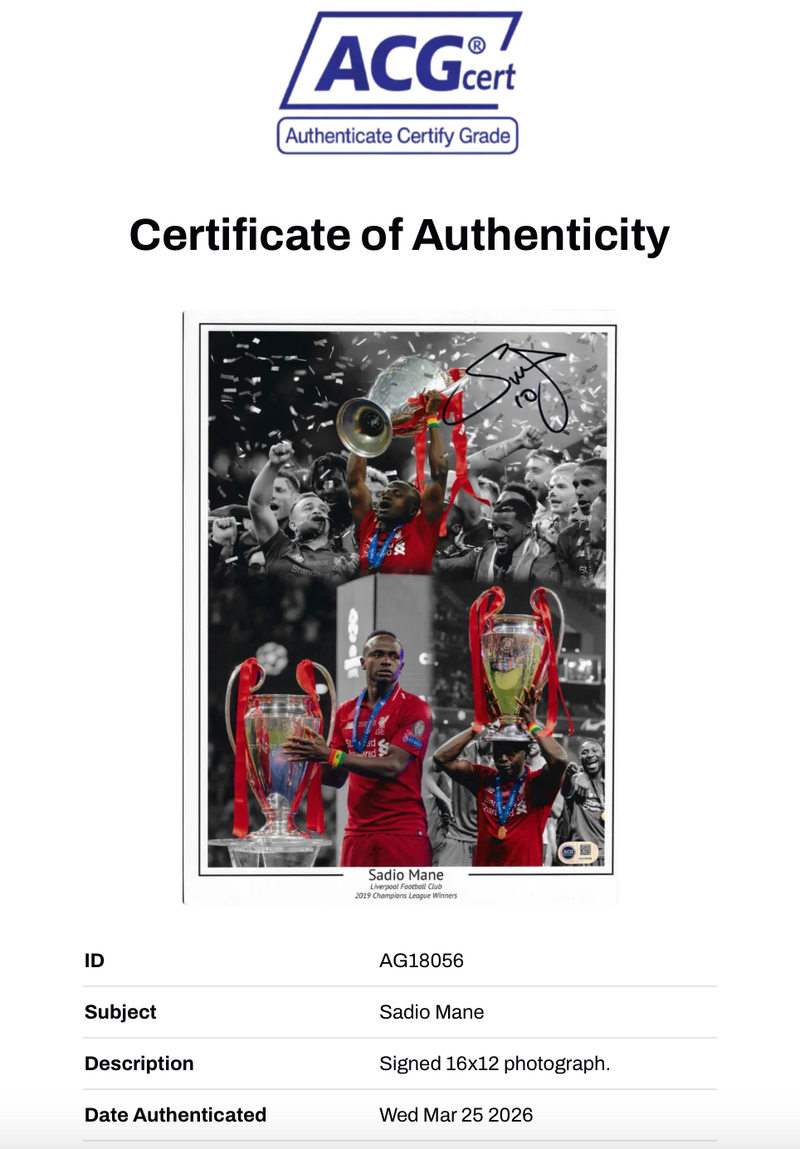 SADIO MANE SIGNED 16x12 LFC CHAMPIONS LEAGUE MONTAGE PHOTO (ACG CERT AG18056)-2