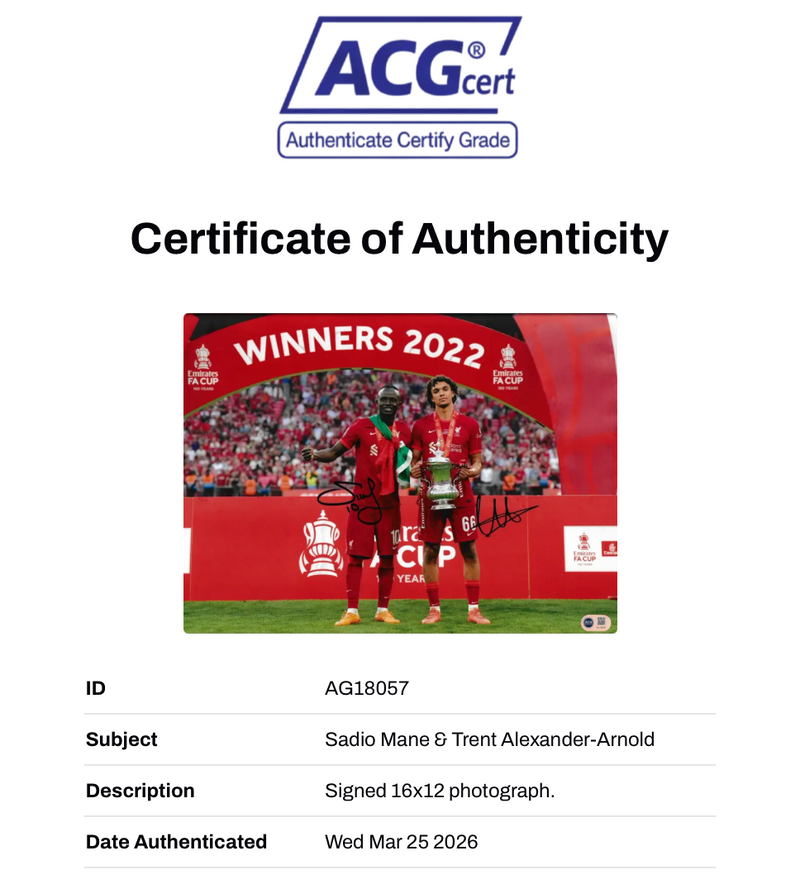 TRENT ALEXANDER-ARNOLD & SADIO MANE SIGNED LFC FA CUP 16x12 (ACG CERT AG18057)-2