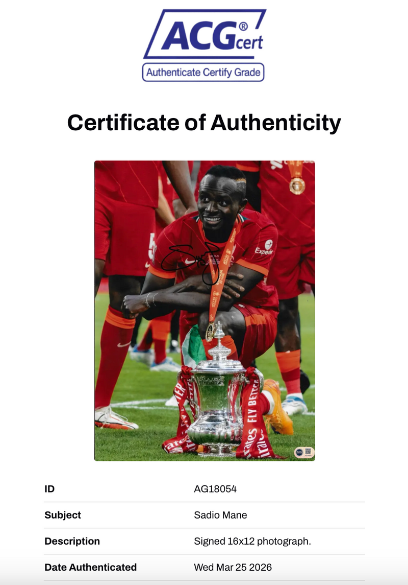 SADIO MANE SIGNED LIVERPOOL FC FA CUP WINNERS 16x12 PHOTO (ACG CERT AG18054)-2