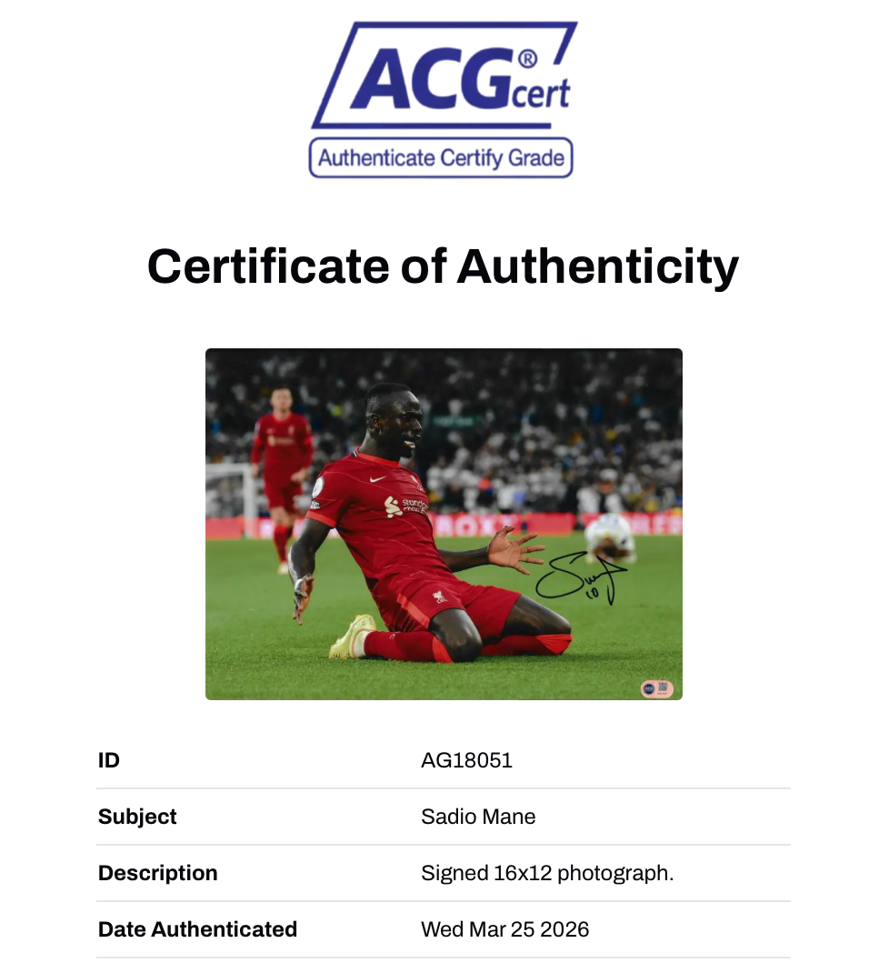 SADIO MANE SIGNED LIVERPOOL FC GOAL CELEBRATION 16x12 PHOTO (ACG CERT AG18051)-2