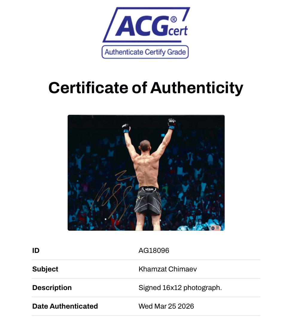 KHAMZAT CHIMAEV SIGNED UFC CHAMPION 16X12 PHOTO (ACG CERT AG18096)