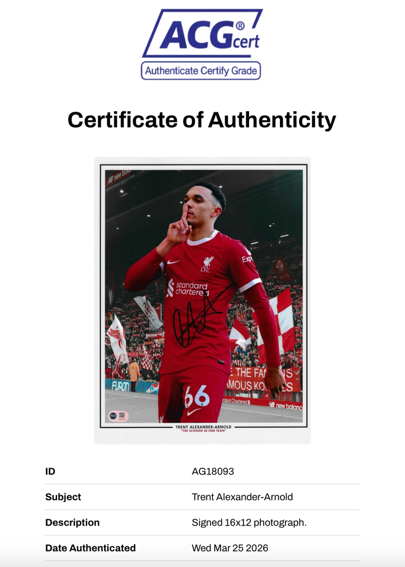 TRENT ALEXANDER-ARNOLD SIGNED LFC 16x12 SCOUSER IN OUR TEAM (ACG CERT AG18093)-2
