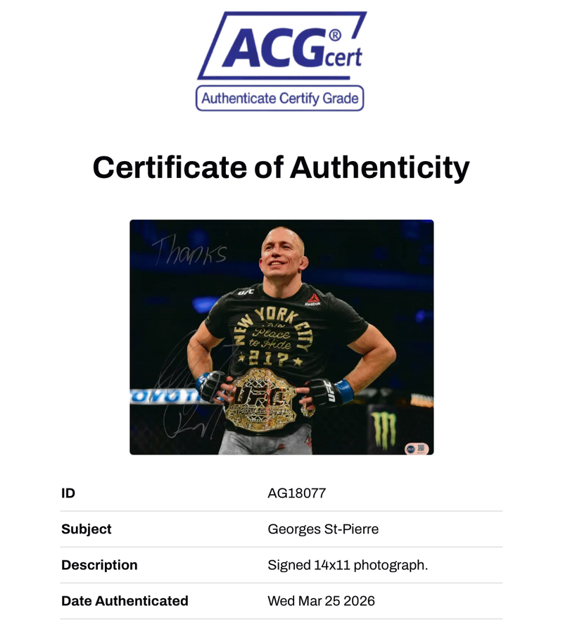 GEORGES ST-PIERRE SIGNED UFC LEGEND 14X11 PHOTOGRAPH 3 (ACG CERT AG18077)-2