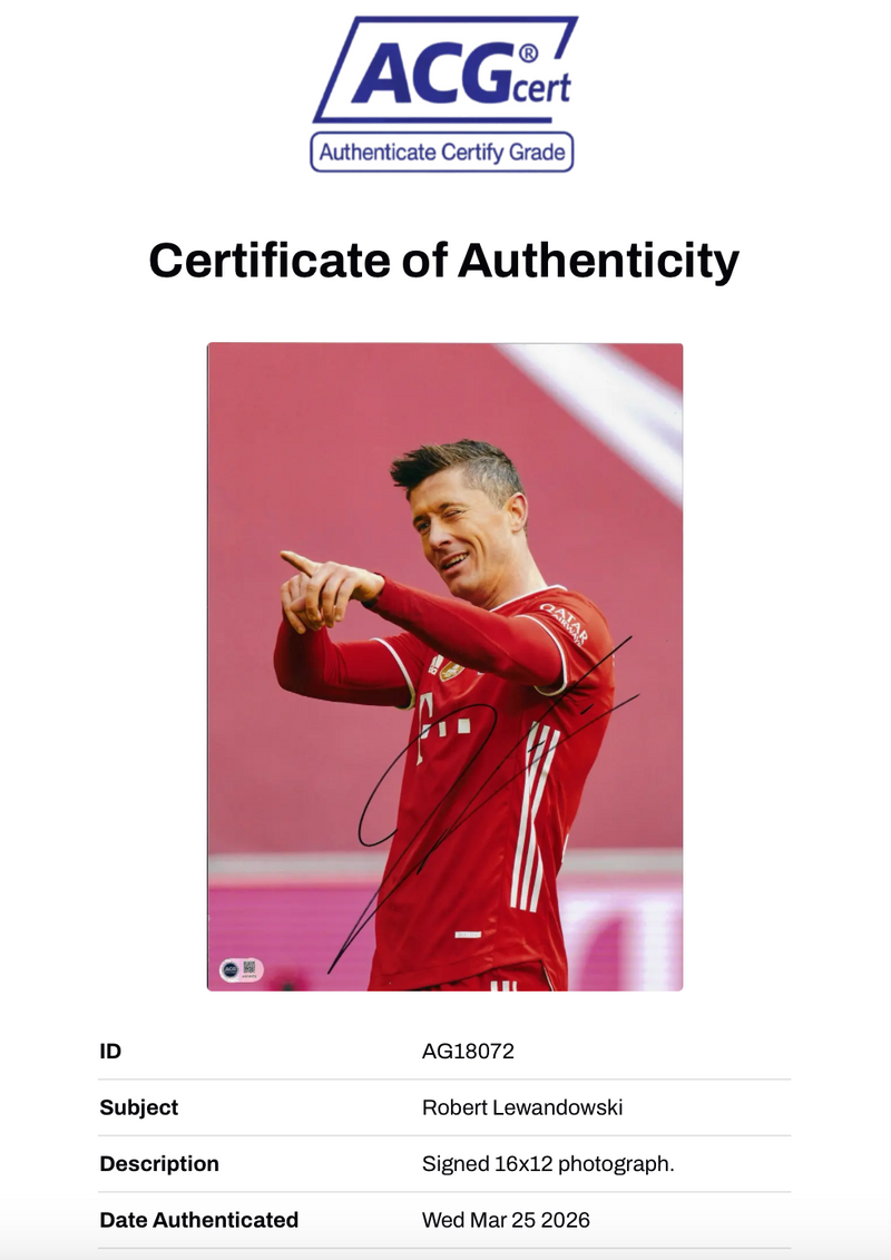 ROBERT LEWANDOWSKI SIGNED FC BAYERN MUNCHEN 16x12 PHOTO (ACG CERT AG18072)-2