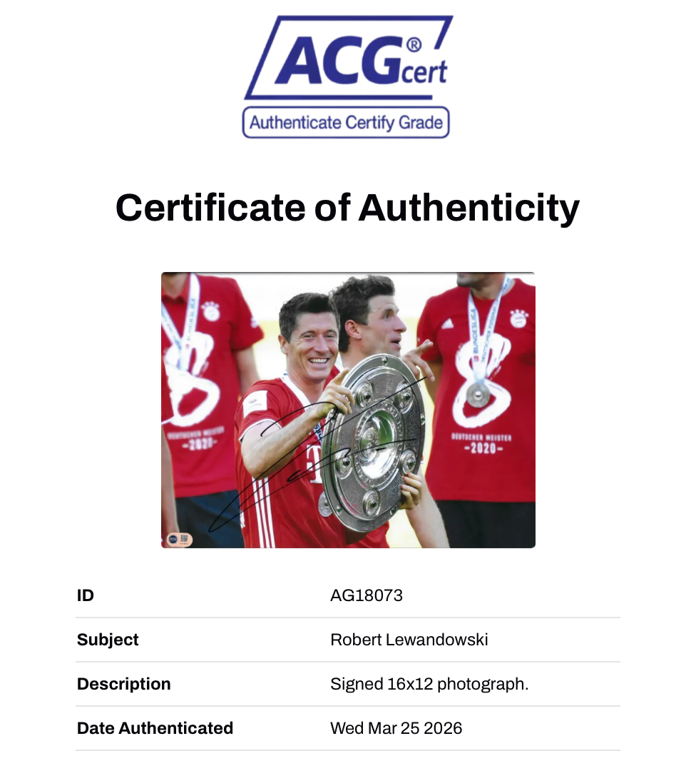 ROBERT LEWANDOWSKI SIGNED FC BAYERN MUNCHEN 16x12 PHOTO (ACG CERT AG18073)
