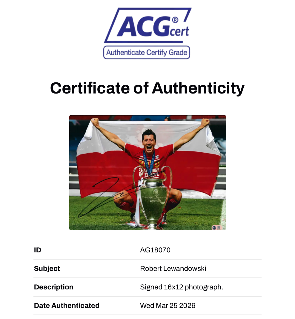 ROBERT LEWANDOWSKI SIGNED FC BAYERN MUNCHEN 16x12 PHOTO (ACG CERT AG18070)