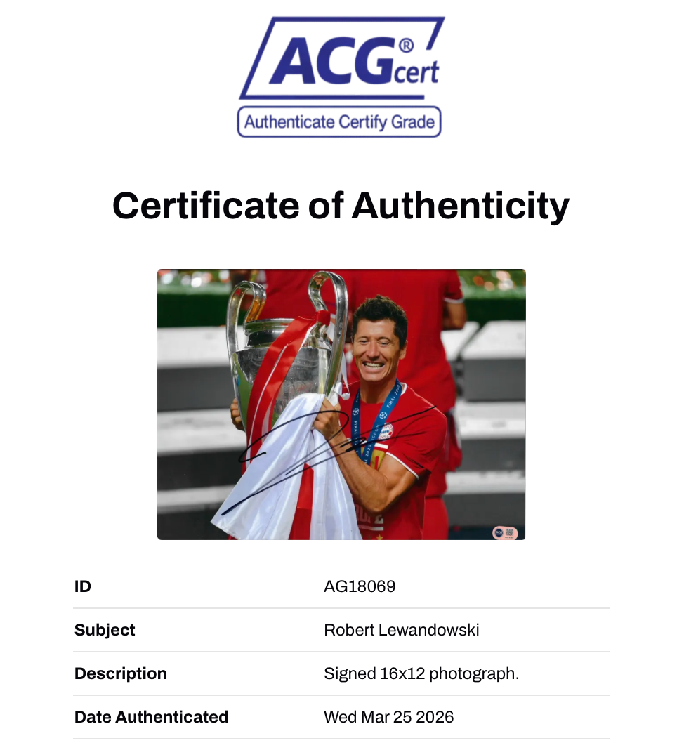 ROBERT LEWANDOWSKI SIGNED FC BAYERN MUNCHEN 16x12 PHOTO (ACG CERT AG18069)
