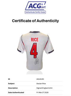 DECLAN RICE SIGNED 2026/28 ENGLAND WORLD CUP HOME SHIRT (ACG CERT AG18185)-2