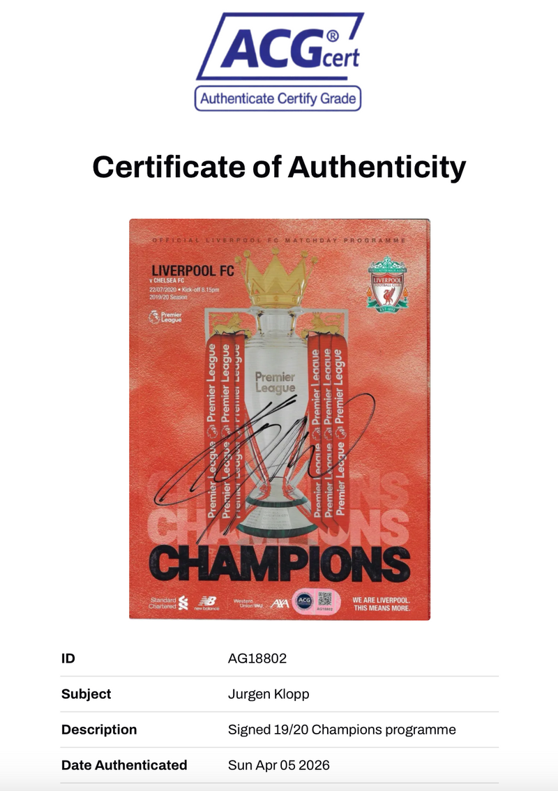 JURGEN KLOPP 2019/20 LIVERPOOL FC CHAMPIONS SIGNED PROGRAMME (ACG CERT AG18802)-2