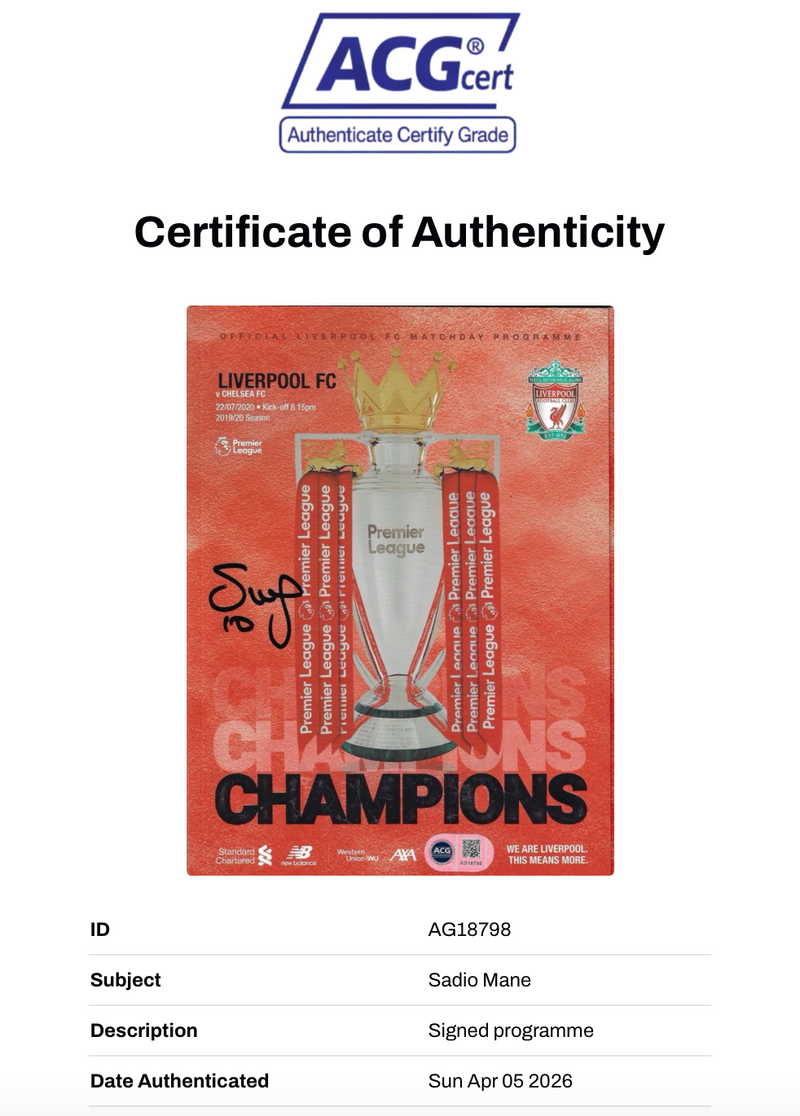 SADIO MANE LFC V CHELSEA CHAMPIONS 2019/20 SIGNED PROGRAMME (ACG CERT AG18798)-2