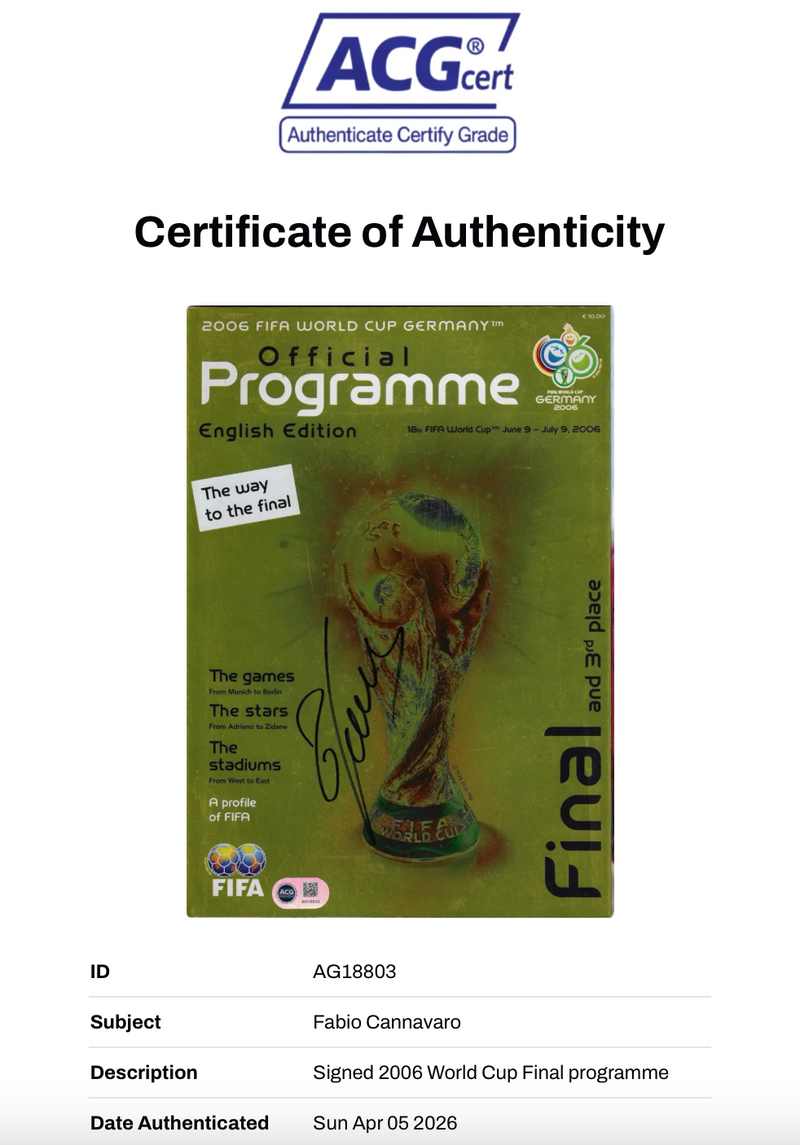 FABIO CANNAVARO SIGNED 2006 WORLD CUP FINAL PROGRAMME (ACG CERT AG18803)-2