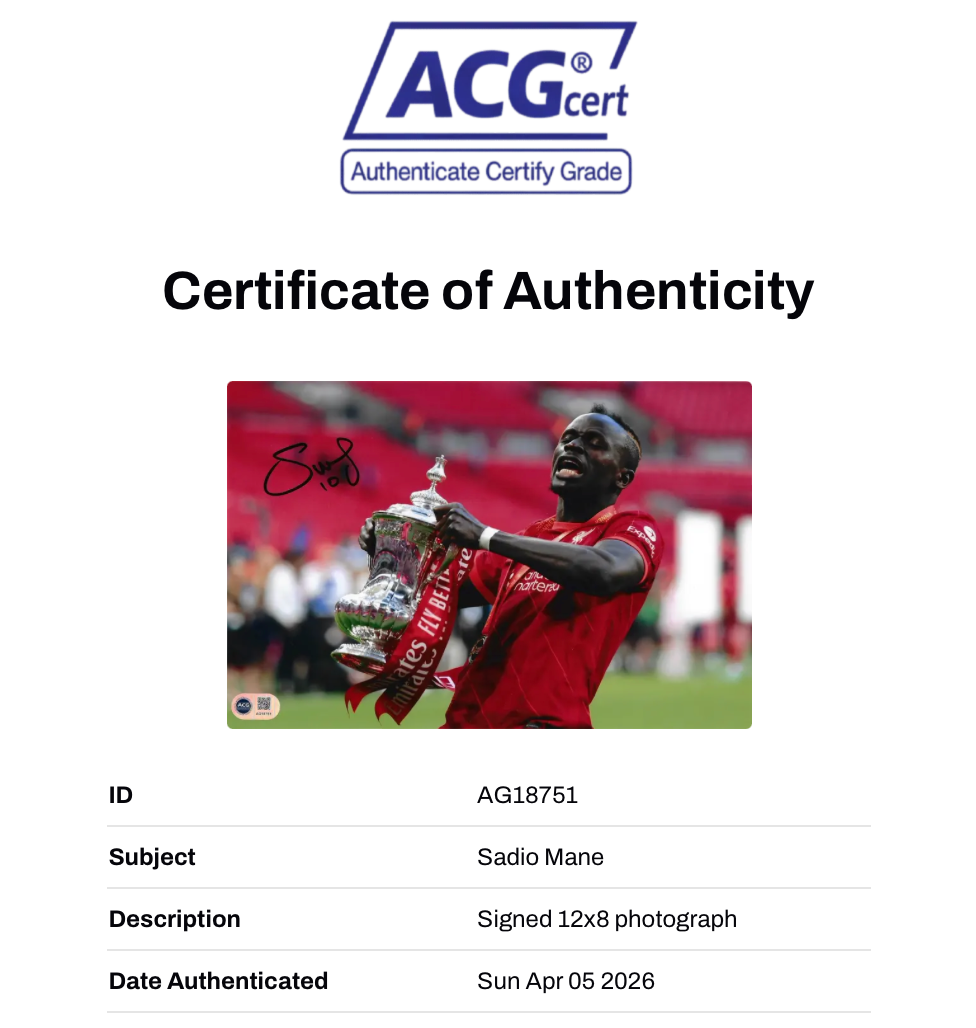 SADIO MANE SIGNED LIVERPOOL FC FA CUP FINAL WIN 12X8 PHOTO (ACG CERT AG18751)-2