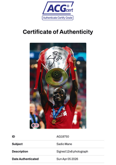 SADIO MANE SIGNED LIVERPOOL FC UCL FINAL WIN 12X8 PHOTO (ACG CERT AG18750)-2