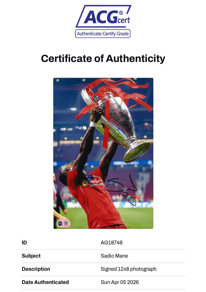 SADIO MANE SIGNED LIVERPOOL FC UCL FINAL WIN 12X8 PHOTO (ACG CERT AG18748)-2