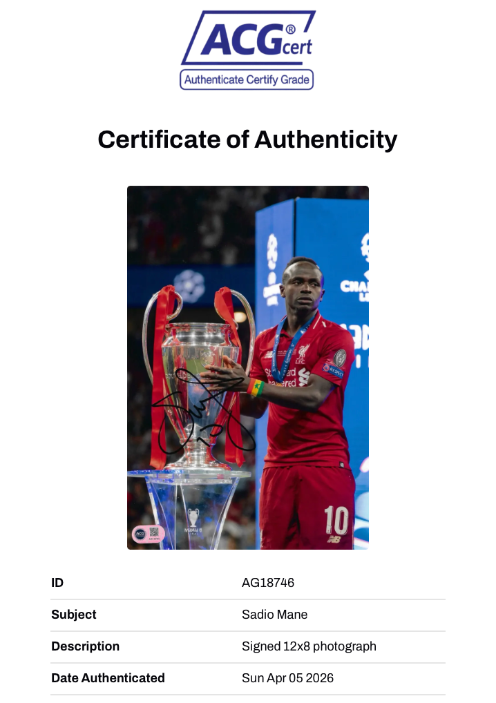 SADIO MANE SIGNED LIVERPOOL FC UCL FINAL WIN 12X8 PHOTO (ACG CERT AG18746)-2