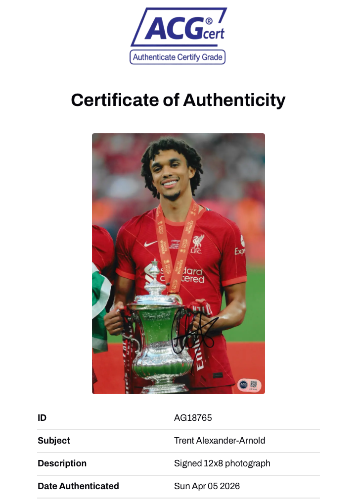 TRENT ALEXANDER-ARNOLD SIGNED FA CUP WINNER 12x8 PHOTO (ACG CERT AG18765)