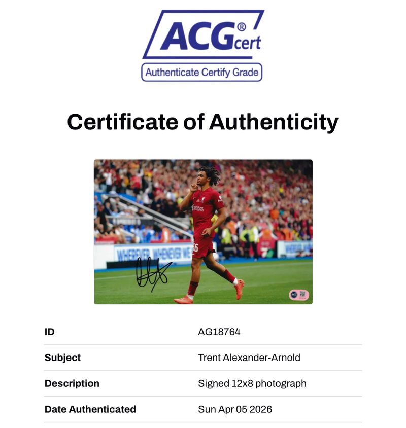 TRENT ALEXANDER-ARNOLD SIGNED GOAL 12x8 PHOTO (ACG CERT AG18764)-2