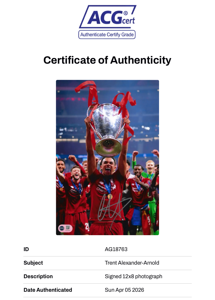 TRENT ALEXANDER-ARNOLD SIGNED UCL WINNER 12x8 PHOTO (ACG CERT AG18763)-2