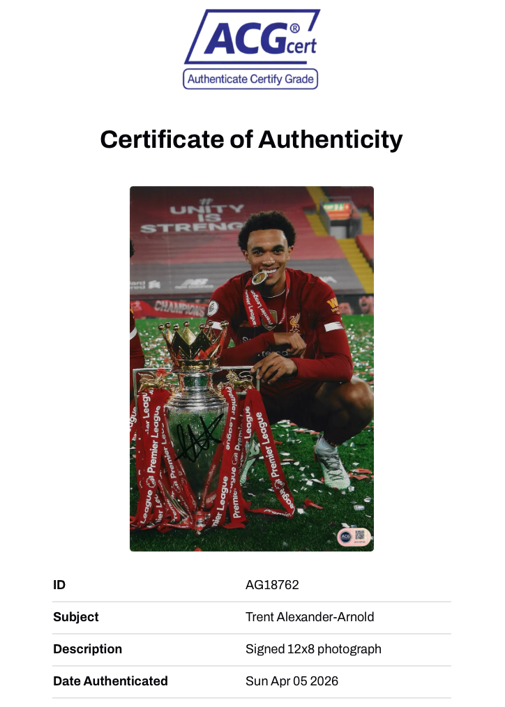TRENT ALEXANDER-ARNOLD SIGNED PREMIER LEAGUE WIN 12x8 PHOTO (ACG CERT AG18762)-2