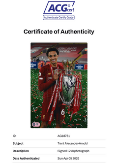 TRENT ALEXANDER-ARNOLD SIGNED PREMIER LEAGUE WIN 12x8 PHOTO (ACG CERT AG18761)-2