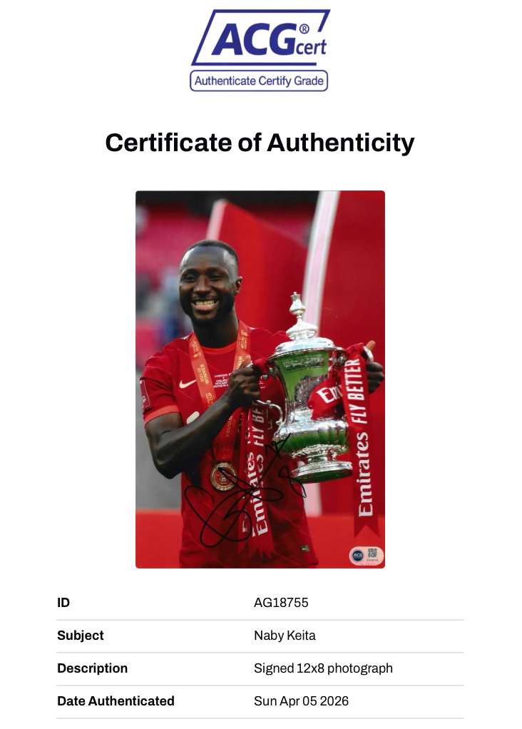 NABY KEITA SIGNED LIVERPOOL FC FA CUP WIN 12X8 PHOTO (ACG CERT AG18755)-2