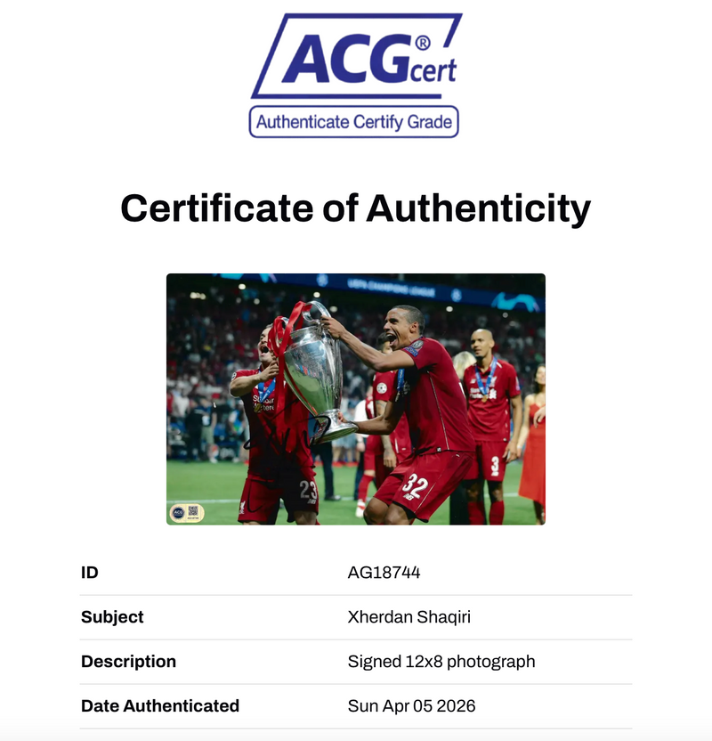 XHERDAN SHAQIRI SIGNED LIVERPOOL FC UCL WIN 12X8 PHOTO (ACG CERT AG18744)-2