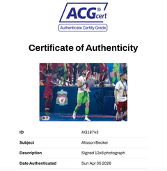 ALISSON BECKER SIGNED 12X8 LIVERPOOL FC UCL WIN PHOTO (ACG CERT AG18743)-2
