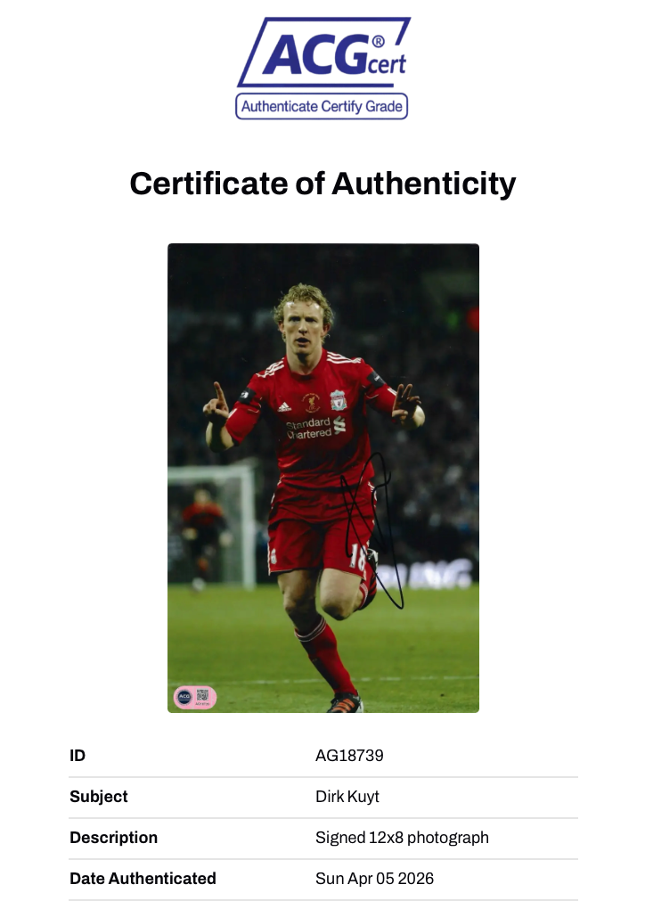 DIRK KUYT SIGNED 12X8 LIVERPOOL FC CUP FINAL PHOTO (ACG CERT AG18739)