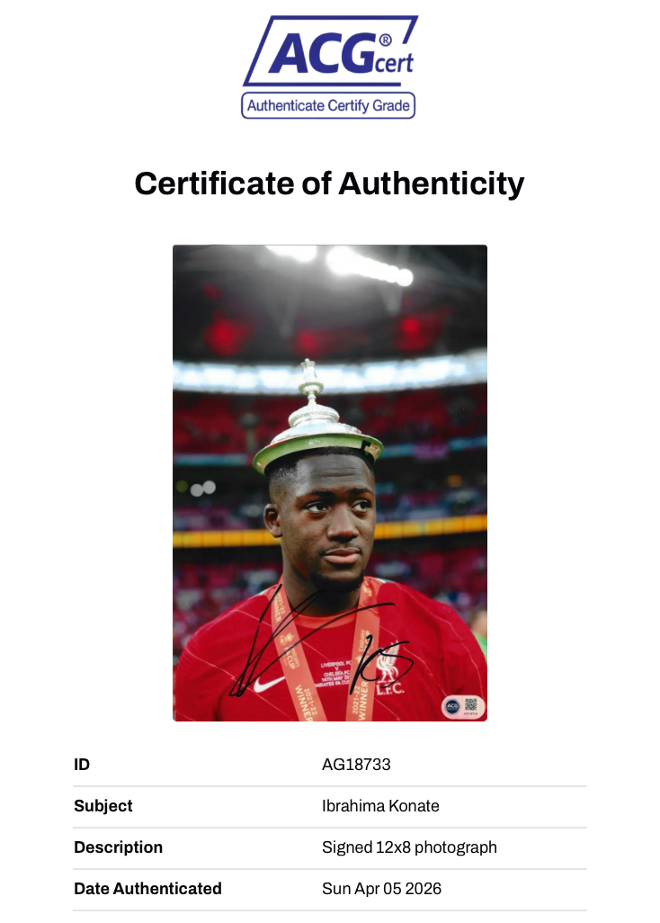 IBRAHIMA KONATE SIGNED LIVERPOOL FA CUP WIN 12X8 PHOTO (ACG CERT AG18733)