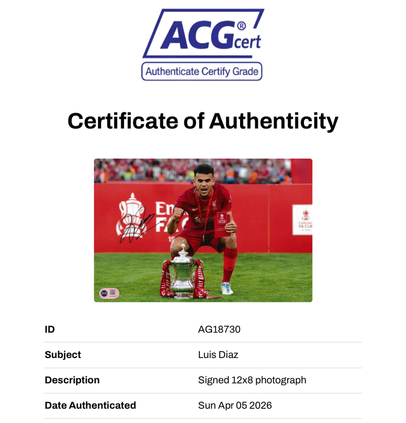 LUIS DIAZ SIGNED LIVERPOOL FA CUP WIN 12X8 PHOTO (ACG CERT AG18730)-2