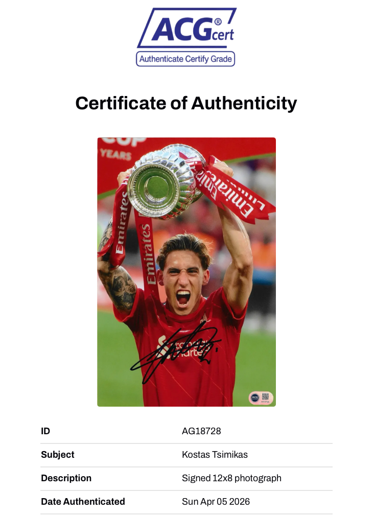 KOSTAS TSIMIKAS SIGNED LIVERPOOL FC FA CUP WINNER 12x8 PHOTO (ACG CERT AG18728)-2