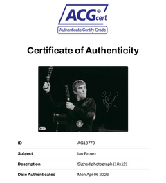 IAN BROWN SIGNED 16x12 STONE ROSES PHOTOGRAPH (ACG CERT AG18770)-2